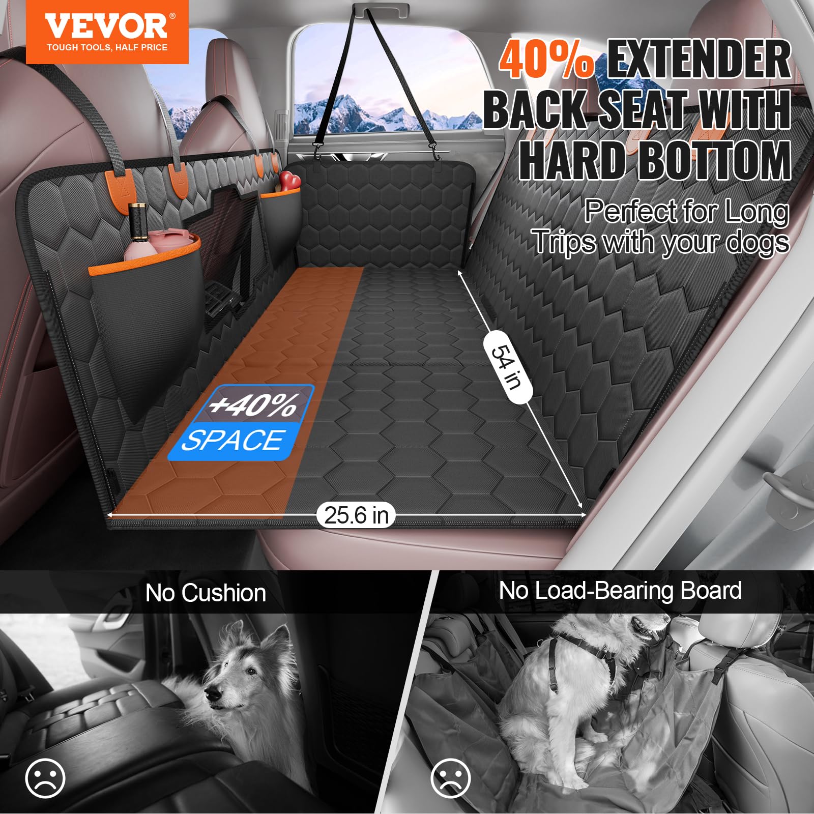 VEVOR Back Seat Extender for Dogs,Waterproof Hard Bottom Dog Car Seat Cover Supports 350lbs,Dog Seat Cover for Back Seat Protect